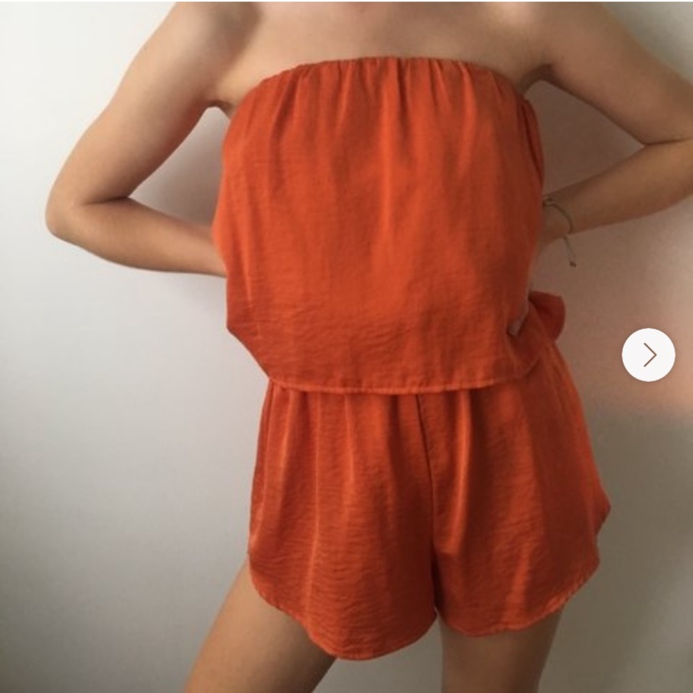 NWT Glassons Orange Rust Romper Satin Silk 6